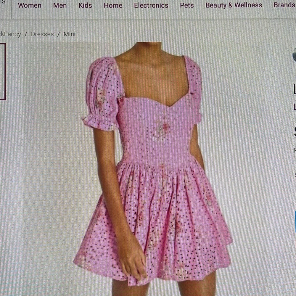 LoveShackFancy Pink Eyelet Puff-Sleeve Mini Dress